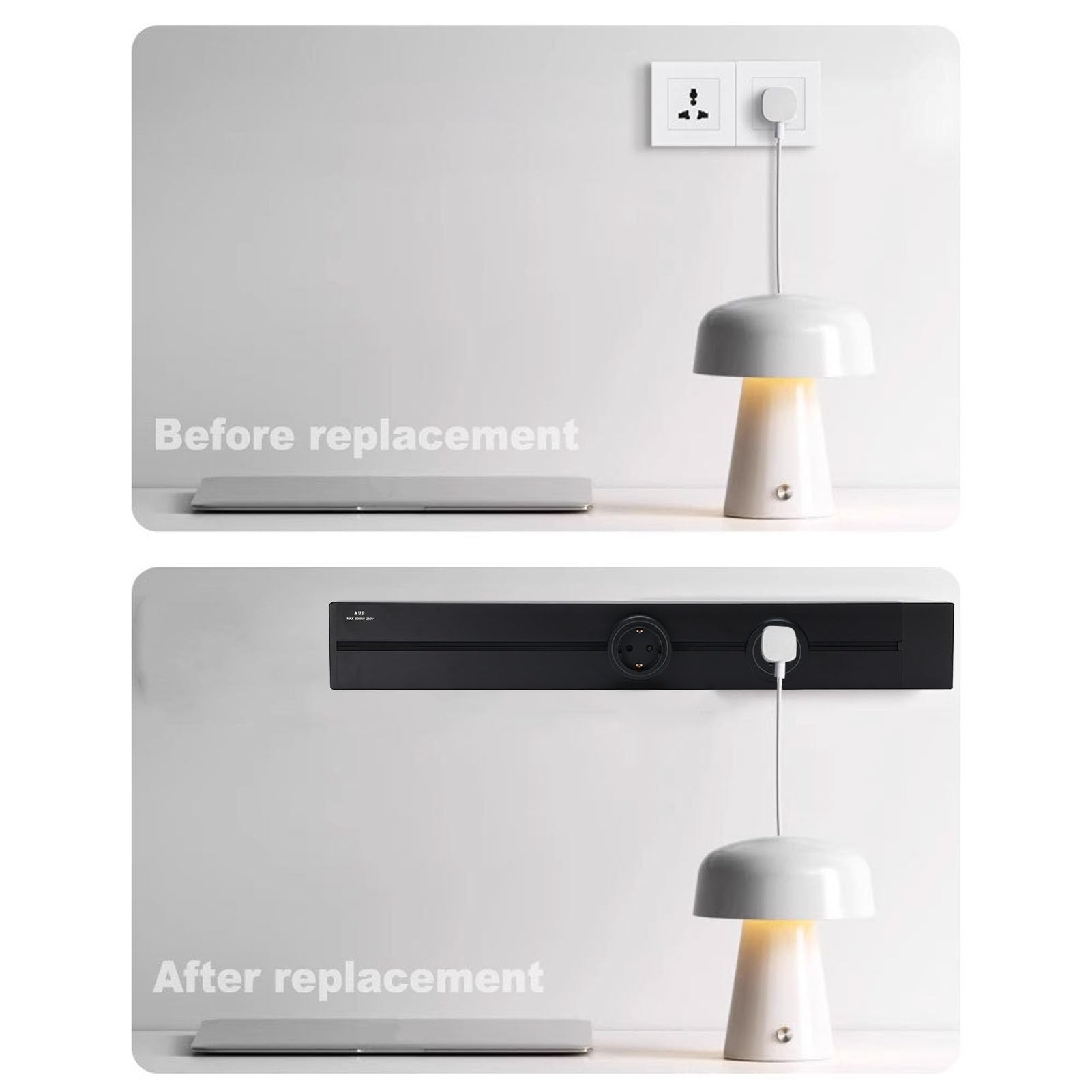 Garosa Toma de Corriente de Montaje en Pared Tira de Toma de Corriente Extraíble 600 Mm 32 A 8000 W con Luz Indicadora LED IP20 para el Hogar, (Adaptadores de Enchufe 3xEU AC250V 16A)
