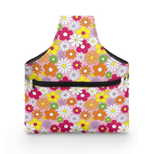 Image of ZUXONGSY Colorful Daisy Yarn Bag for Knitting Pink Knitting Crochet Tote Bag for Women Yarn Tote Handbags for Crocheting