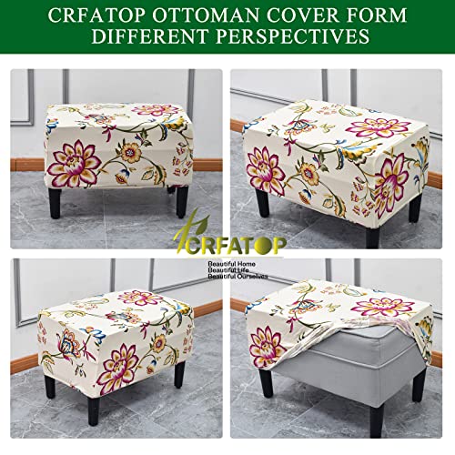 Crfatop Stretch Floral Ottoman Cover Ottoman Slipcovers Rectangle Storage Stool Cover Printed Footrest Sofa Slipcovers Footstool Protector Covers With Elastic Bottom,L,12 #TOP1
