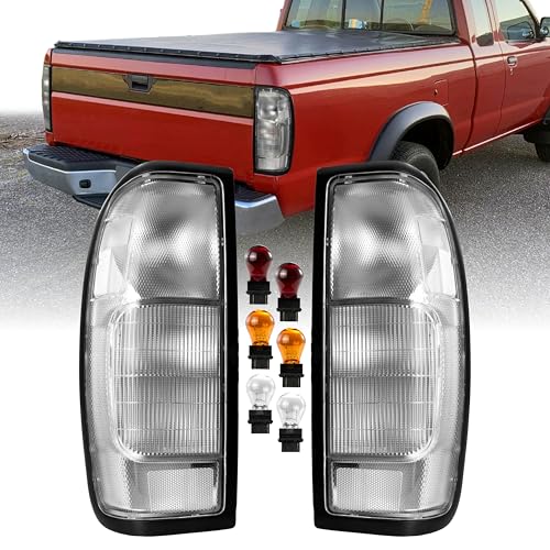 USR 98-04 D22 Pickup Truck Tail Light – Rear Tail Lamps Set (Left + Right) Pair - Compatible with 1998-2004 Nissan Frontier Pick Up Trucks All Models (CLEAR LENS TAIL LIGHTS with Bulbs)