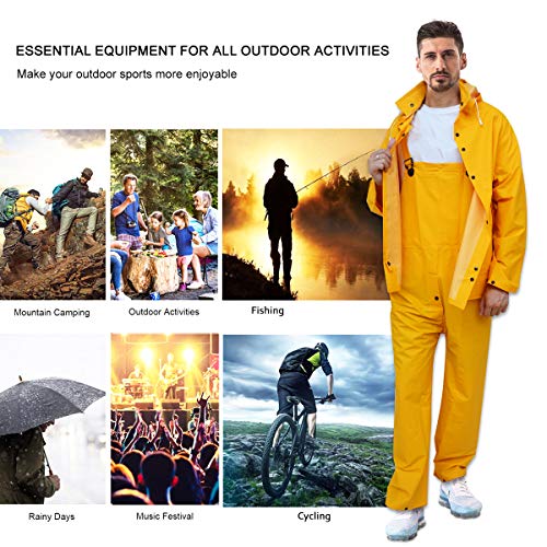 Rain Suit for Men Women Leather Craft Waterproof Protective Rain Coat Jacket with Bib-Style Pants Overall Rain Gear Workwear(Yellow, S)