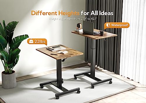 Image of Claiks Mobile Rolling Desk Small Portable Laptop Cart on Wheels, 28 inch Brown