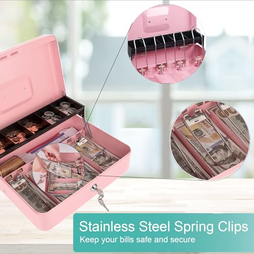 Cash Box with Money Tray and Key Lock, Money Box Safe Locking, Money Saving Lock Box with Money Tray Storage for Cash Register 11.8"x9.45"x3.54"