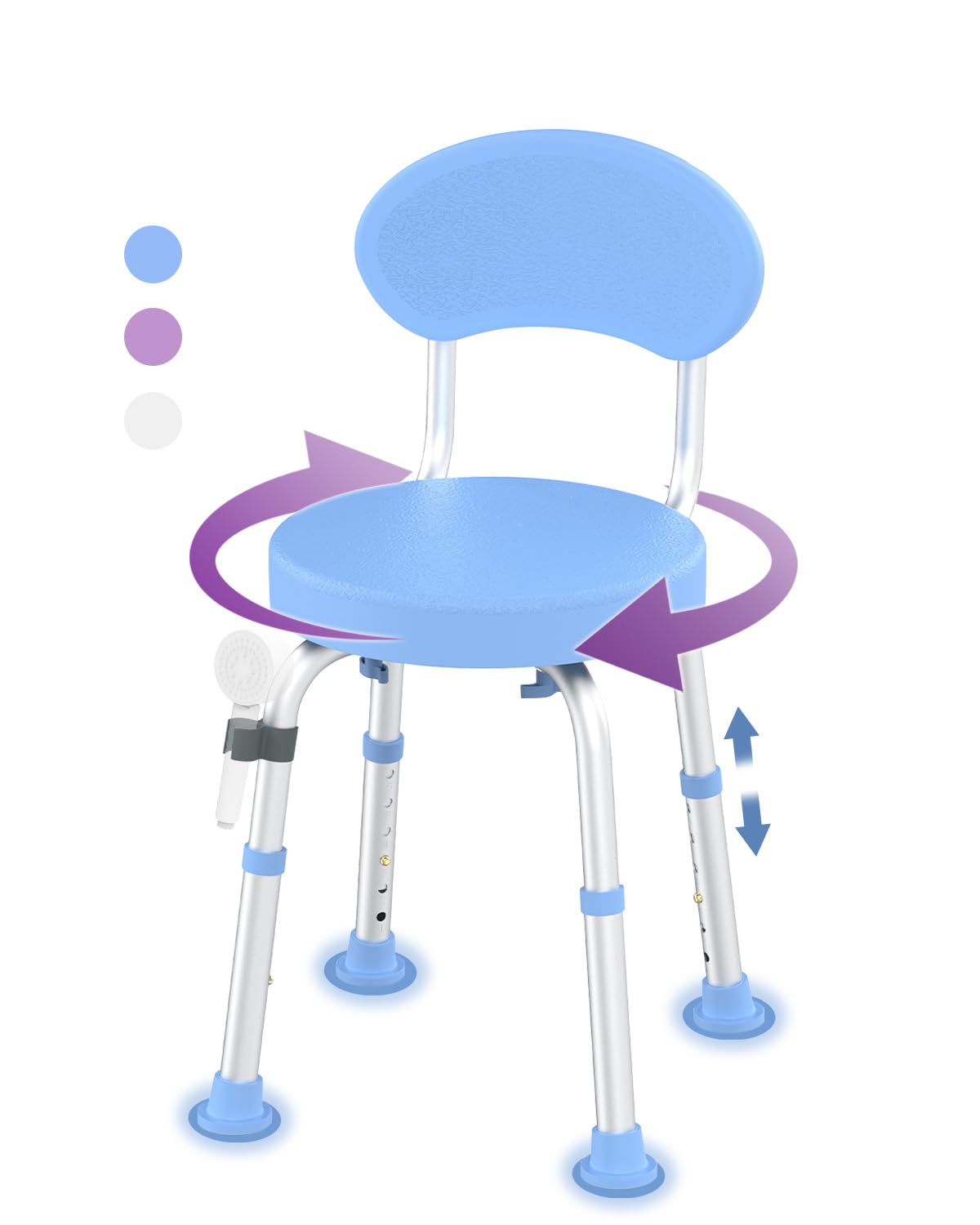 swivel shower chair, 360° non-slip shower seat with backrest for elderly and disabled, height adjustable rotating tub bench for seniors bathroom inside shower with compact frame (blue)