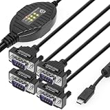 Gearmo 4 Port RS-232 to USB Type-C Adapter with LED Indicators, 5ft Length, FTDI Chipset, ESD Protection, Windows/macOS/Linux Compatible