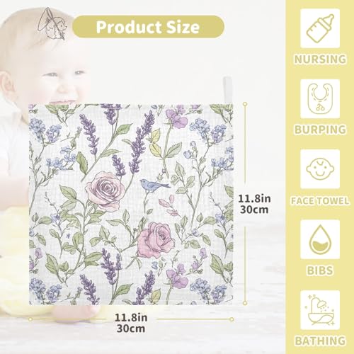 Image of Bolaz Washcloths Set Bathroom Kitchen Wash Cloths Face Towels Wipes Lavender Rose Decorative 12x12 Inch 5 Pack