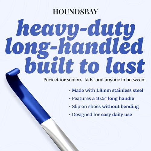 Image of HOUNDSBAY 16.5 inch Long Handled Metal Shoe Horn with Comfort Grip - New 2019 Model with 1.8mm Thick Steel - Will Not Bend