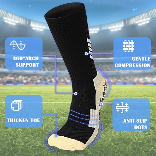 Image of CASMON 1Pair Non Slip Socks Grip Soccer Socks for Men Women Youth Kids, Anti Slip Football Basketball Socks with Grip Pads