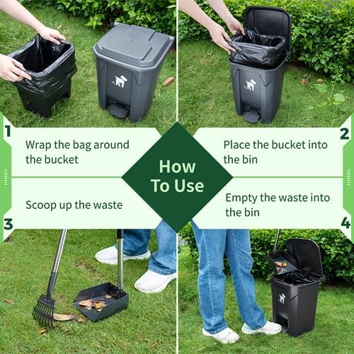 Dog Pooper Scooper Set with Trash Can and Waste Bags