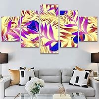 SIGNWIN 5 Panel Canvas Wall Art Modern Art Decorative Elements Fun Illustrations Leaves Multicolor Patterns for Home Decorations Ready to Hang - 60