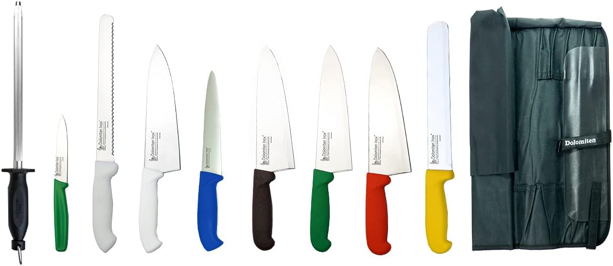 Deluxe Colour Coded Kitchen Knife Set with Sharpening Steel by