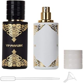 2 Pcs 50ml/1.7oz Glass Spray Bottle Perfume Atomizer Fine Mist Spray Bottles Travel Glass Bottles Cosmetic Sample Bottles Essential Oil Fragrance Sprayer Containers(black&white)