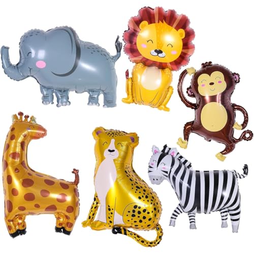 KIRZAX 6 Peças balões de animais, balões de animais gigantes da selva XXL balões de animais, balões de hélio de animais, balão de papel alumínio animal, para menino menina festa de aniversário deco