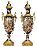 Casa Padrino Barock Porzellan Pokal Set Kobalt / Gold B20 H58 cm (2 Stück) - Grand Decor - Hotel Dekoration