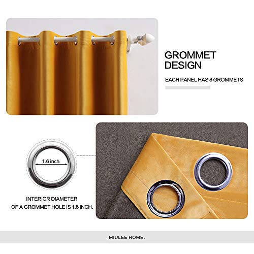 Miulee 2 Panels Blackout Velvet Curtains Solid Soft Grommet Mustard Yellow Curtains Thermal Insulated Soundproof Room Darkening Curtains/Drapes/Panels For Living Room Bedroom 52 X 108 Inch #TOP1
