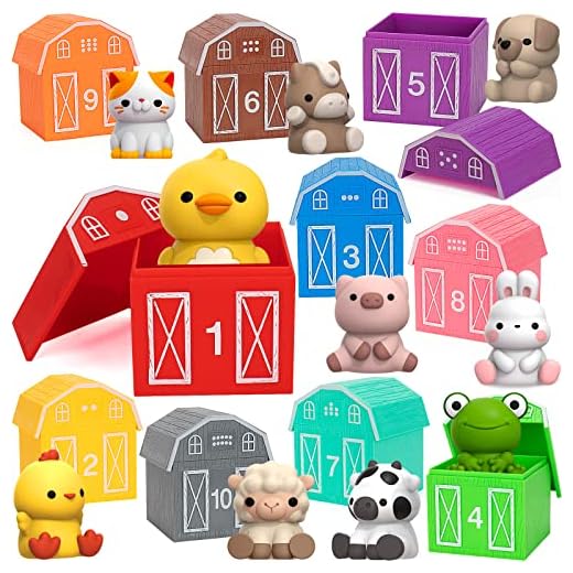 Learning Toys for 1,2,3 Year Old, 20 Pcs Farm Animals Toy, Counting Skill, Color Matching, Fine Motor Game, Christmas Birthday Easter Educational Gift for Baby Toddler Boys Girls Age 12-18 Months