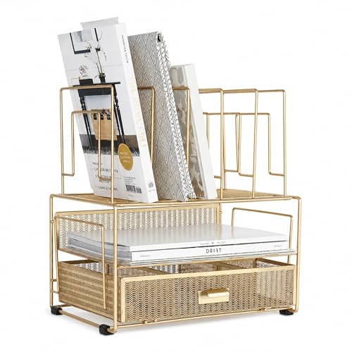 BLU MONACO | Gold Desk Organizer With Drawer...