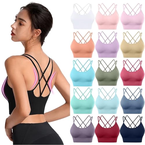 Sujetador deportivo de alto soporte para mujer, brasier deportivo de bajo impacto, transpirable, ligero, brasier deportivo de moda, con tirantes, para yoga, recoge, tirantes cruzados, parte superior