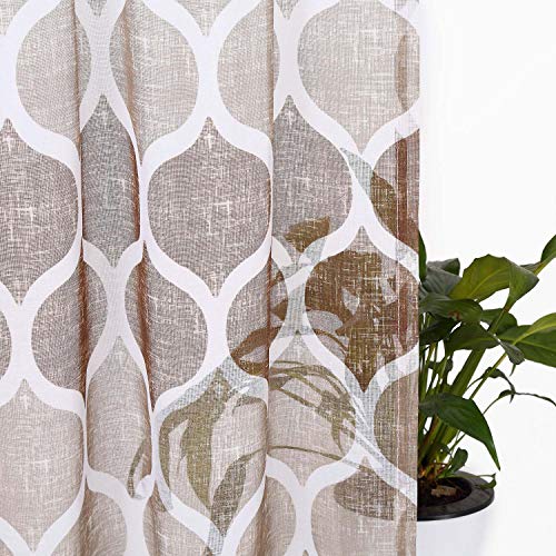 Caromio Kitchen Sheer Curtains 36 Inch With Valance Set, Geometric Farmhouse Kitchen Decor Sheer Tier Curtains And Valance Set Cafe Bathroom Window Curtains, Brown/Taupe #TOP1