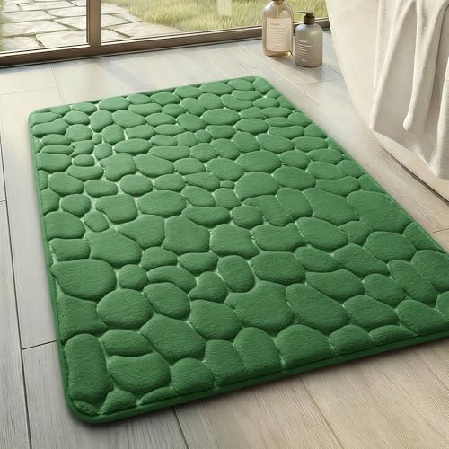YIHOUSE Memory Foam Bath Mat Cobblestone Bathroom Rugs Super Water Absorbent Bath Mats for Bathroom Machine Washable Bath Rugs(17 x 24,Green) - image 1