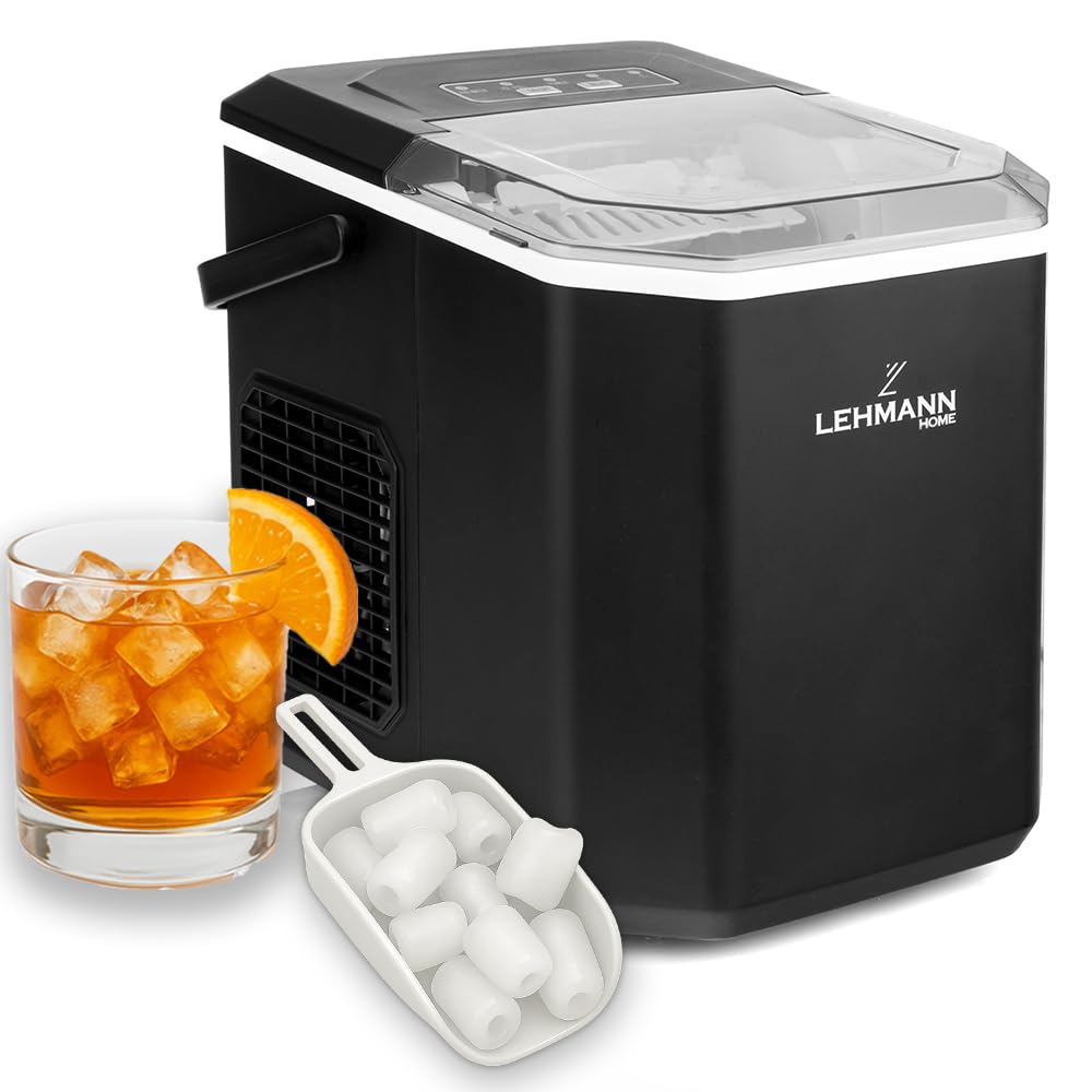 LEHMANN Eiswürfelmaschine, 9 Eiswürfel in 6–8 Minuten, 2 Größen, 12kg in 24 Stunden, Eiswürfelbereiter mit tragbarem Griff für Zuhause, Party, Büro und Camping