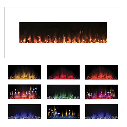 Electric Fireplace Wall Mounted, Color Changing Led Flame And Remote, 50 Inch By Northwest (White) #TOP4