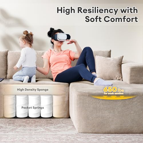 Image of HOOOWOOO Sectional L Shaped Couch,106 inch Assembly Free Modern Minimalist Sofa,Extra Deep Large Sofa Set,Corner Couch in A Box for Living Room(Right Chaise Beige Corduroy Uphostered)