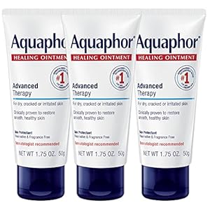 Aquaphor Healing Ointment Advanced Therapy Skin Protectant, Body Moisturizer for Dry Skin, Minor Cuts and Burns, Dry Cuticles, Cracked Heels, Hands and Lips, 1.75 Oz Tube, Pack of 3