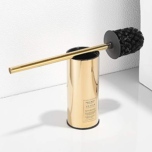 Freestanding Toilet Brush Holder For Bathrooms 304 Stainless Steel Toilet Brush Stand Round Storage And Organization Rust Resistant 18-Inch High Polished Gold Finished #TOP1