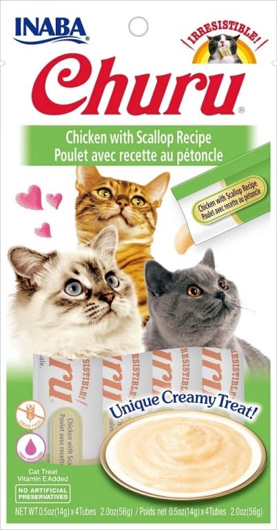 Churu Snack para Gatos 12x4x14 Gr Alimento Húmedo para Gatos (Pollo con Vieira)