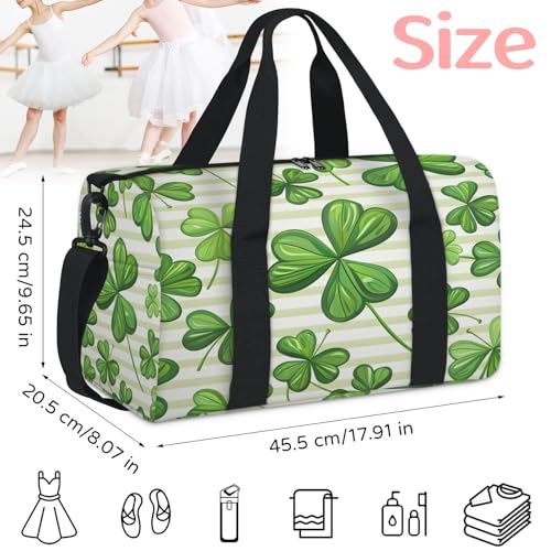St.patrick's Day Travel Duffel Bag for Women and Men, Clover Branches Green Leaves Sport Tote Gym Bag Carry on Weekender Overnight Bags2