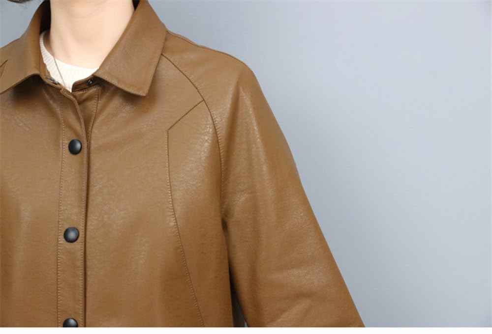 Chaqueta Moto Mujer,Chaqueta De Piel Sintética Para Mujer Shacket Caqui Solapa Broche Pu Moto Biker Coat Bolsillo Corto Bomber Jacket Elegante Manga Larga Raglán Motocicleta Casual Chaqueta Outwea