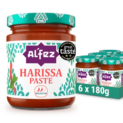 AlFez Harissa Paste 180g x 6 Multipack Authentic North African Chilli Paste with Garlic & Spices Bold Heat & Rich Flavour for Cooking Seasoning & Everyday Meals