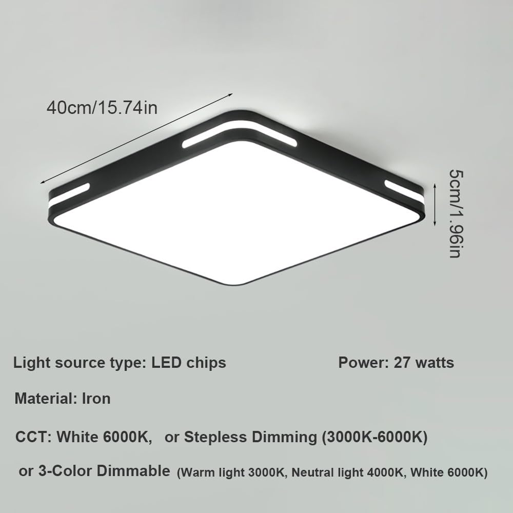 Lampy Sufitowa LED Kwadratowa Czarna Nowoczesna, Plafon Ultra Cienki Minimalistyczny Design Oświetlenie Sufitowe Panel Sypialnia Biuro(White,40cm/15.74in)
