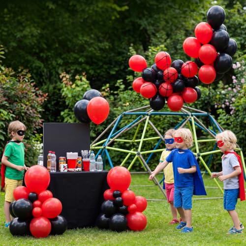 Image of 130pcs 18 /12 /10 /5 Inch Matte Black and Red Latex Balloon Garland Arch Kit