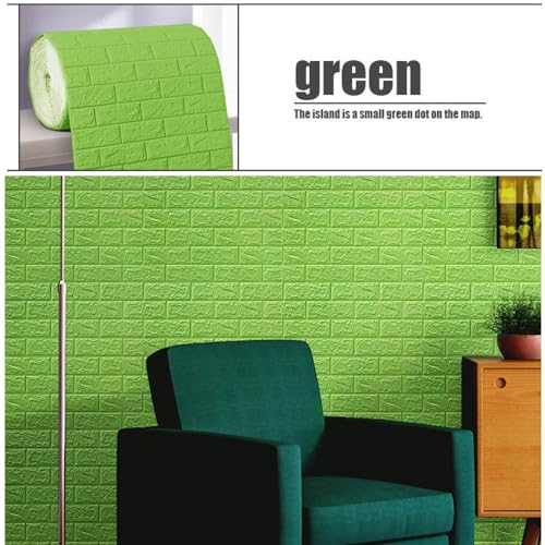 Papier peint en brique 3D vert 70cmx5m, revêtement mural adhésif imperméable