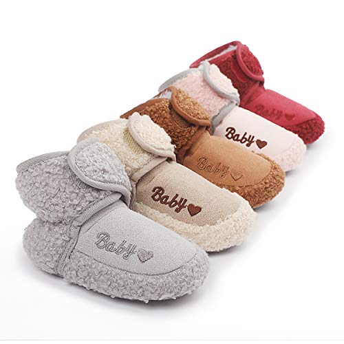 Unisex Newborn Baby Cotton Booties Non-Slip Sole for Toddler Boys Girls Infant Winter Warm Fleece Cozy Socks Shoes