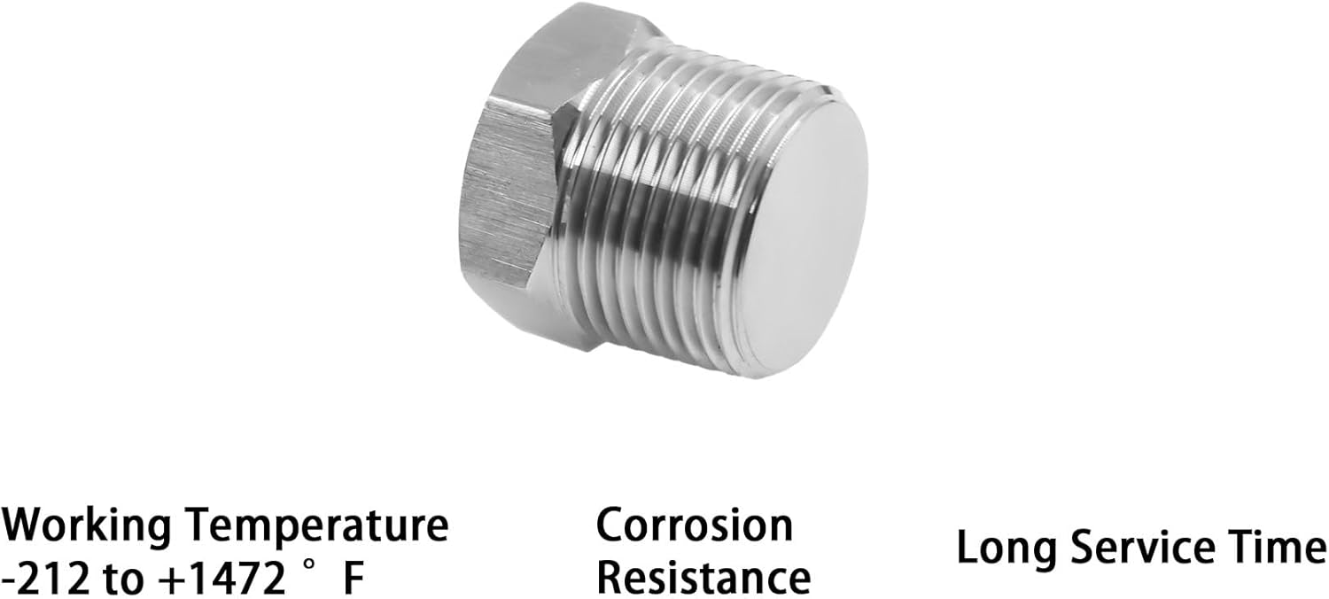 NPT 1" Male Threaded Hex Head Pipe Plug, TTZEZE Outer Hex Head Thread Socket Pipe Fitting Plug 1" NPT Male, Stainless Steel 304