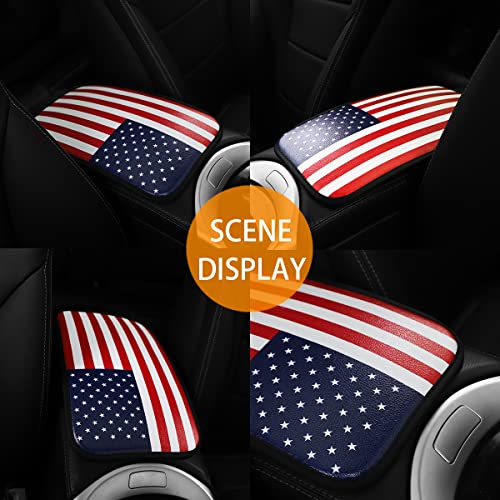 Blau Grun American Flag Car Center Console Pad, Pu Leather Armrest Storage Box Mat, Vehicle Seat Box Cover Protector, Auto Interior Decor Accessories Universal For Suv Truck (Style B) #TOP5