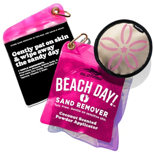 Pilotfish Beach Essentials Sand Remover Bag, Gentle Skin-Friendly Formula with 7 Natural Ingredients + Coconut Oil, Talc-Free Sand Removal Beach Accessories, Must Haves, Gifts for Women