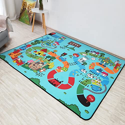 Image of Kids Rug for Playroom Car Road Map Rugs Cartoon Kids Play Rugs Thicken Memory Foam - Educational & Game Kids Carpet Play Mat for Boys / Girls / Toddlers, Road Traffic System, 60 x 72 in / 5 x 6 ft