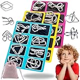 Metal Montessori Puzzle Solving, Metal Montessori Puzzles, 3D Interlocking MetalWire IQ Logic Game, Challenging Iron Ring Puzzle with Pouch, for Office Travel Classroom Party Use (Mix*3)