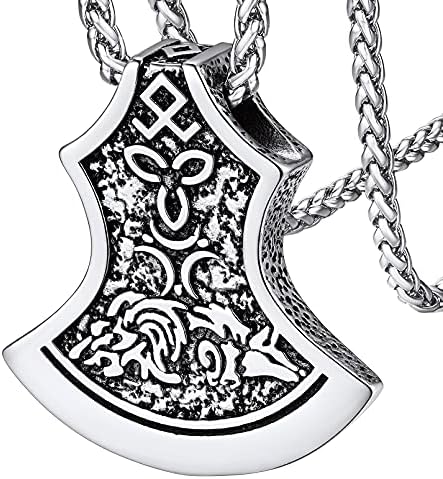 FaithHeart Viking Jewellery for Men Vintage Nordic Axes Pendant Talisman Amulet Necklace Stainless Steel/Gold/Black Plated Norse Mythology Gifts for Male Boys