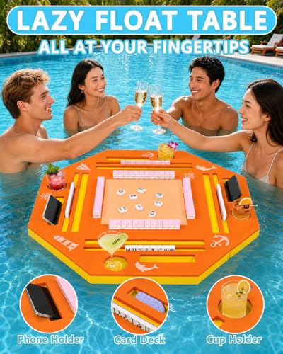 Eolzzi 36" Foldable Floating Mahjong Table for Pool, Lake & Hot Tub, Waterproof Outdoor Water Game Table for Poker, Rummy Phase 10, Ideal Pool Beer Float Table for Summer Parties, Orange — view 5