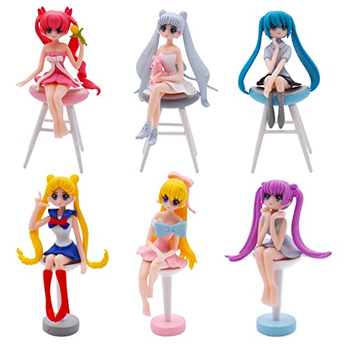 Mini Anime Figuras Decoración,Babioms 6pcs Sailor Moon Mini Juego de Figuras Decoración Figura...