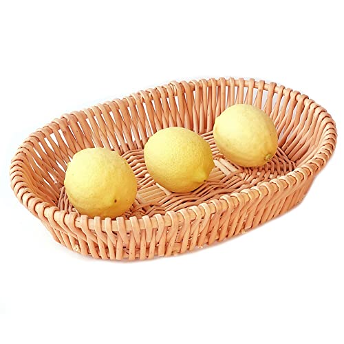 Large 13.8inches Wicker Bread Basket Handmade Woven Fruit Basket Storage Basket for Kitchen Counter Bathroom (13.8inches)