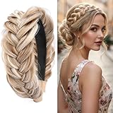 DIGUAN Wide Messy Braided Headband With Teeth Synthetic Hair Plaited Headband High Elasticity Braids Fishtail Braided Hair Band Hairpiece for Girls Women (Sandy Blonde)