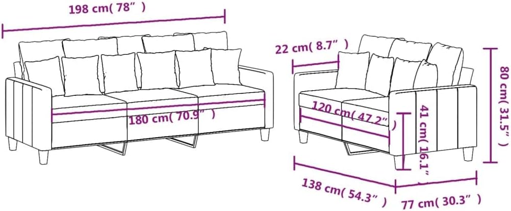 Sofa Set Dark Gray Polyester Large Sofa Set Rectangular Living Room Furniture