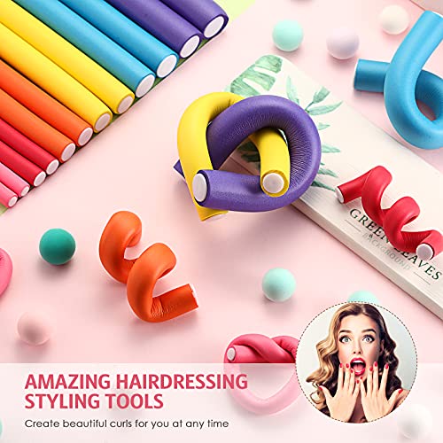 Syhood 44 Pieces Flexible Hair Twist Curling Rods Set, No Heat Hair Curler with Rat Tail Comb and Edge Brush, Hair Styling Tools for Women, 7 Sizes