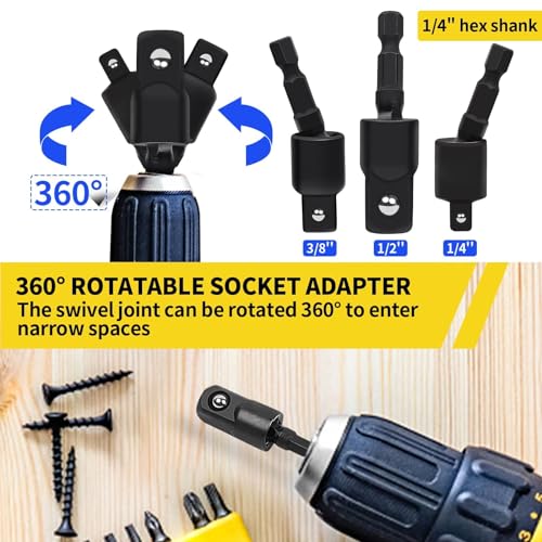 Flexible Drill Bit Extension Set, Including Right Angle Drill Attachmen, Rotatable Joint Socket 1/4 3/8 1/2 In Hex Socket Adapter, Bendable Drill Bit Extension and Drill Bit Holder Screwdriver Kit - Thumbnail 6